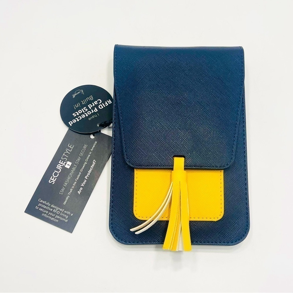 K. Carroll Harper Crossbody Bag “Oprah’s Favorite” RFID Belt Strap Navy Yellow